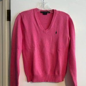 Ralph Lauren Sport Pretty Pink V-neck Sweater, Size Medium, Like New